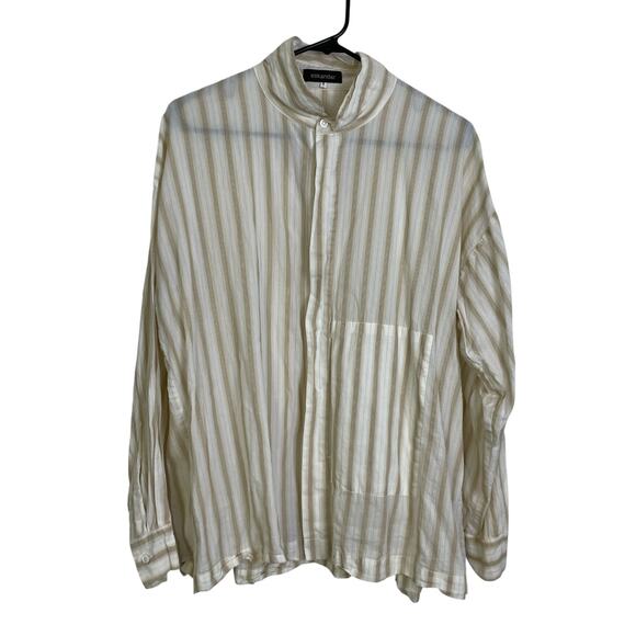 Eskandar Top Size 2 Womens Tan Long Sleeve Dress Shirt Button Up Cotton * - Picture 1 of 13